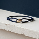 Midnight navy cord bracelet with three interlocking rings