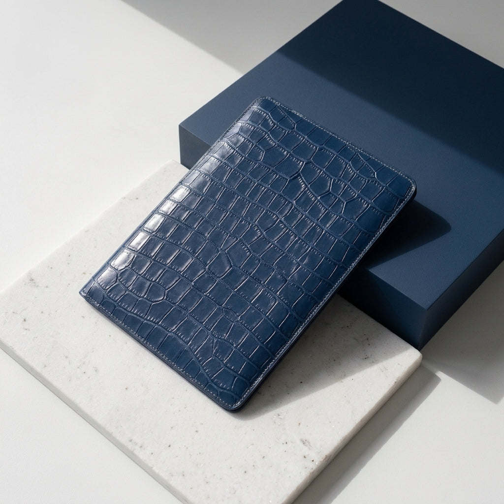 Navy croco-embossed folio sleeve