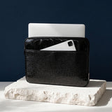 Black croco-embossed laptop sleeve with front pocket